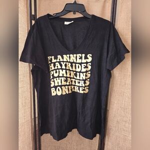 Women's Bobby Brooks Black T-Shirt with Gold Text Fall Theme Size 2X
